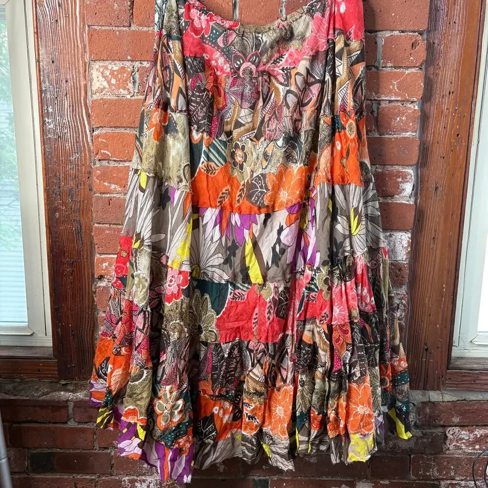 Vintage Cato Patchwork Tiered Multicolor Floral Paisley Scarf Skirt Boho 18-20 - Picture 10 of 10